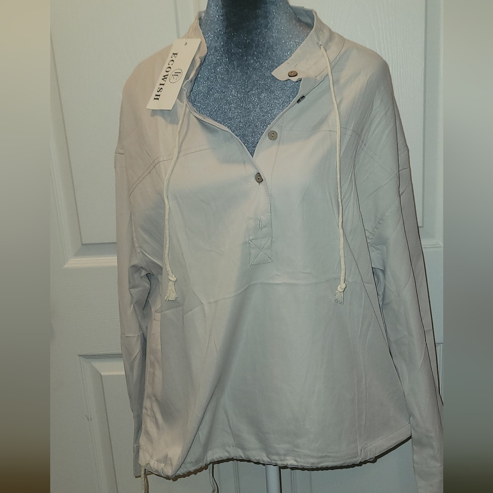 EcoWish Light Tan Pullover With Drawstrings Small